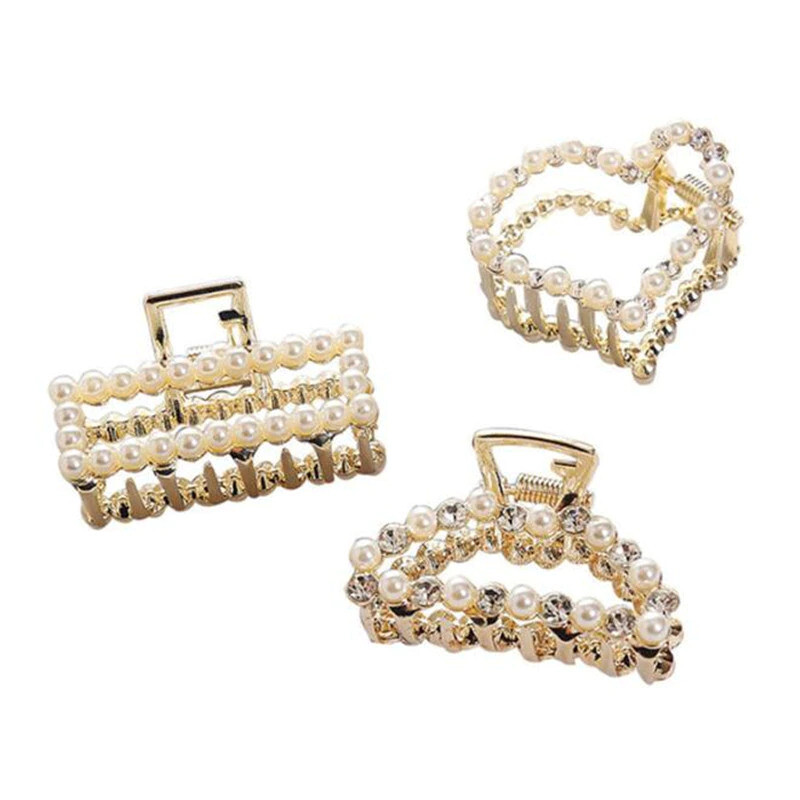 Fashion Hair Accessories Imitation Pearl Hair Claws Rhinestone Hairclips Geometric Hairpin Crab Women Wedding  Headwear