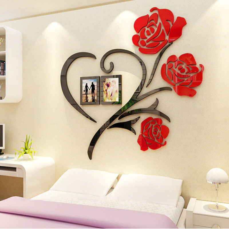 3 Size Multi-Pieces Rose Flower Pattern 3D Acrylic Decoration Wall Sticker DIY Wall Poster Picture Frame Home Bedroom
