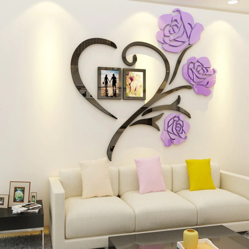 3 Size Multi-Pieces Rose Flower Pattern 3D Acrylic Decoration Wall Sticker DIY Wall Poster Picture Frame Home Bedroom