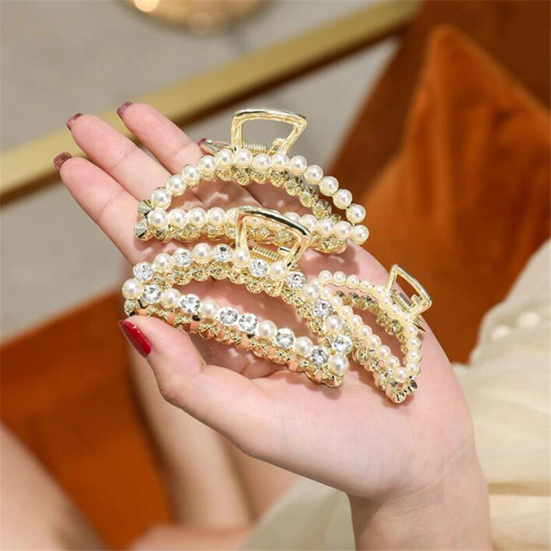 Fashion Hair Accessories Imitation Pearl Hair Claws Rhinestone Hairclips Geometric Hairpin Crab Women Wedding  Headwear
