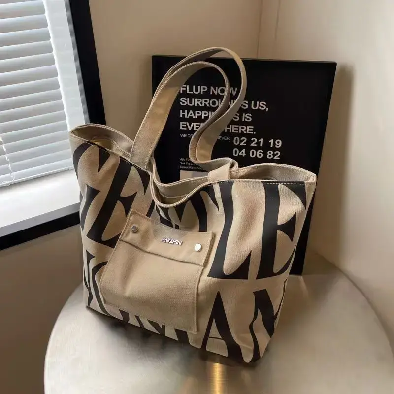 New Large capacity Single Shoulder Canvas Bag Stylish Letter Style Student Install books Handbag for Class, Fashion Shopping Bag.