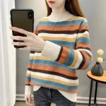 Half-neck Striped Sweater Women's New Female Clothing Autumn Winter Loose Coat Knitwear Bottoming Undershirts Jacket.