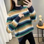 Half-neck Striped Sweater Women's New Female Clothing Autumn Winter Loose Coat Knitwear Bottoming Undershirts Jacket.