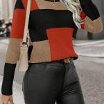 Melard Patchwork Colorful Pullover Knit Sweater Color Block Plaid Sweater.