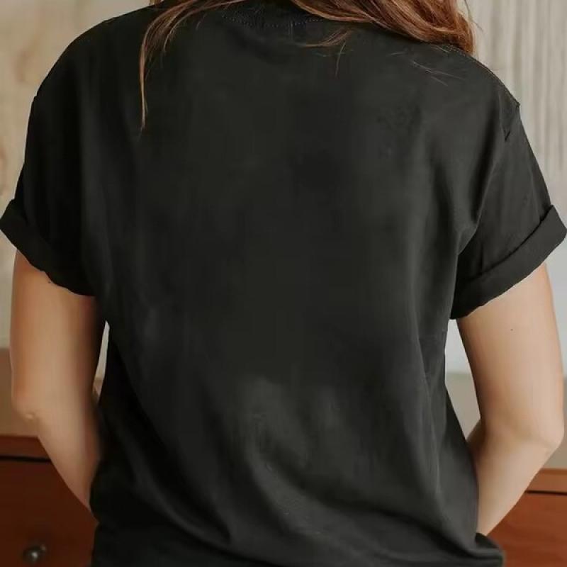 Women's Black Casual T-Shirt | Heart & Glitter Heart Design, Round Neck Short Sleeve Top for Spring/Summer.