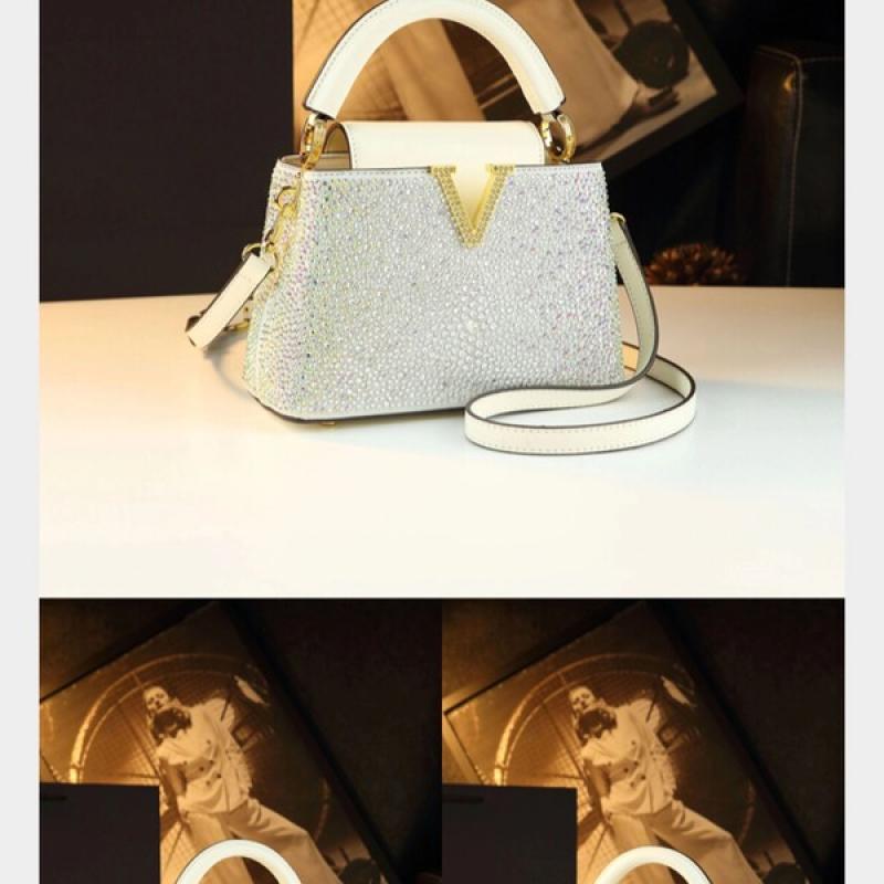 Luxury Fashion Diamonds Women's Handbags  New V Letter Small Shoulder Crossbody Bag Genuine Leather Messenger Shell Bags.