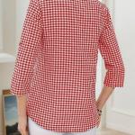 Plus Size Spring Autumn Women Fine Plaid Fashion Long Sleeve V-Neck Blouse Slim Fit Temperament Top Belly Covering Small Shirts