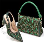 Elegant Women's Nigerian Fashion Pointed-Toe Party Shoe and Bag Set Rhinestone Luxurious Rhinestone Pumps for Special Occasions.