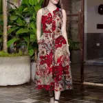 ZANZEA Casual Sleeveless Women's Midi Dress  Summer Vintage Printing Cotton Sundress V-neck Slit Hem A-line Vestidos Mujer