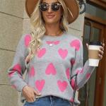 Autumn Winter Heart Jacquard Knitted Sweaters for Women O-Neck Long Sleeve Sweater Woman All Match Mix Color Jumpers Female.