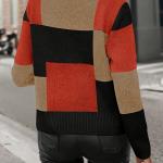 Melard Patchwork Colorful Pullover Knit Sweater Color Block Plaid Sweater.