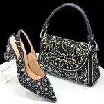 Elegant Women's Nigerian Fashion Pointed-Toe Party Shoe and Bag Set Rhinestone Luxurious Rhinestone Pumps for Special Occasions.