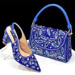 Elegant Women's Nigerian Fashion Pointed-Toe Party Shoe and Bag Set Rhinestone Luxurious Rhinestone Pumps for Special Occasions.