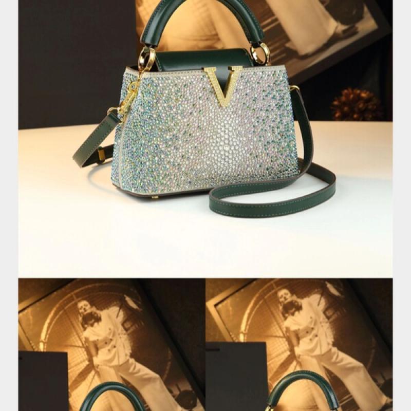 Luxury Fashion Diamonds Women's Handbags  New V Letter Small Shoulder Crossbody Bag Genuine Leather Messenger Shell Bags.