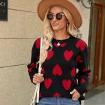 Autumn Winter Heart Jacquard Knitted Sweaters for Women O-Neck Long Sleeve Sweater Woman All Match Mix Color Jumpers Female.