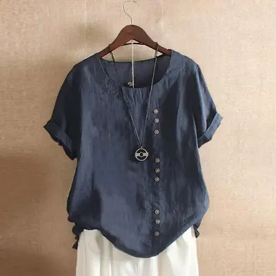 Women's Short Sleeve Cotton Linen Beautiful Tunic Blouse Tops Ladies Casual Basic Shirt Plus Size Clothes L-5XL Clothing.