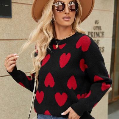 Autumn Winter Heart Jacquard Knitted Sweaters for Women O-Neck Long Sleeve Sweater Woman All Match Mix Color Jumpers Female.