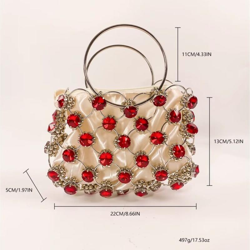 Fashion Metal Ring Elegant Luxury Handbag  New Light Luxury Fashion Handmade Beaded Weaving Bag.