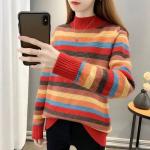 Half-neck Striped Sweater Women's New Female Clothing Autumn Winter Loose Coat Knitwear Bottoming Undershirts Jacket.