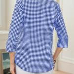 Plus Size Spring Autumn Women Fine Plaid Fashion Long Sleeve V-Neck Blouse Slim Fit Temperament Top Belly Covering Small Shirts