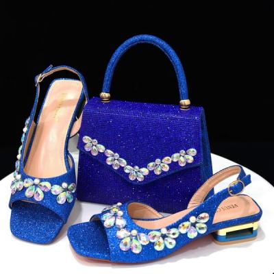 Italian Fashion Women Heels Small size Elegant Flower Decoration Black Shoes And Bag Full rhinestone Party bag.