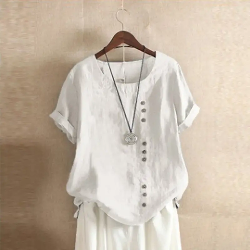 Women's Short Sleeve Cotton Linen Beautiful Tunic Blouse Tops Ladies Casual Basic Shirt Plus Size Clothes L-5XL Clothing.