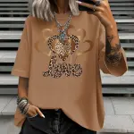 Summer Women's Plus Size T-Shirt Original Design Fashion Leopard Print Love Printed Women's Casual Round Neck Short Sleeved Tops.