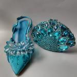 INSIGHTLINK Ladies Pointed Toe Shoes with shiny Metal Evening Clutch Bags Women Party Sandals or Commuting Shoes and Purse Set.