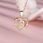 A-Z Letter Flower Pendant Necklace Yellow Gold Color Wedding Jewelry Gift For Women.