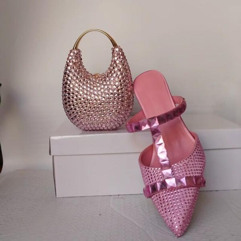 INSIGHTLINK Women's Gold Color Rhinestones high heeled Shoes And Clutch Bags Diamonds high-heeled Stiletto sandals For Wedding.