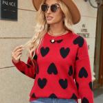 Autumn Winter Heart Jacquard Knitted Sweaters for Women O-Neck Long Sleeve Sweater Woman All Match Mix Color Jumpers Female.
