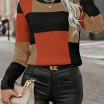 Melard Patchwork Colorful Pullover Knit Sweater Color Block Plaid Sweater.