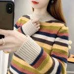 Half-neck Striped Sweater Women's New Female Clothing Autumn Winter Loose Coat Knitwear Bottoming Undershirts Jacket.