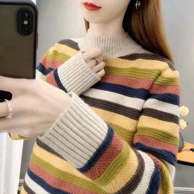 Half-neck Striped Sweater Women's New Female Clothing Autumn Winter  Loose Coat Knitwear Bottoming Undershirts Jacket.