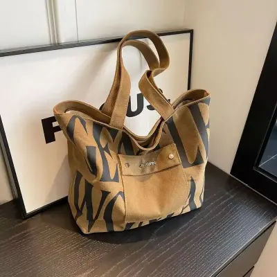 New Large capacity Single Shoulder Canvas Bag Stylish Letter Style Student Install books Handbag for Class, Fashion Shopping Bag.