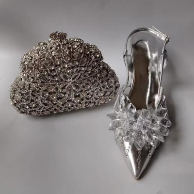 INSIGHTLINK Ladies Pointed Toe Shoes with shiny Metal Evening Clutch Bags Women Party Sandals or Commuting Shoes and Purse Set.